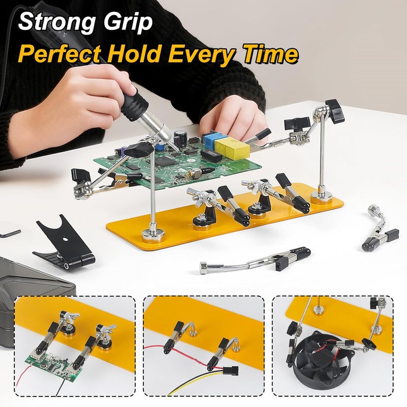 NOEVSBIG Helping Hands Soldering Station with Magnetic 6 Sturdy Flexible Arms, Compact and Stable Metal Base, Soldering Iron Holder,360° Fully Adjustable Clamp for Soldering, Electronics, PCB Repair - Image 3